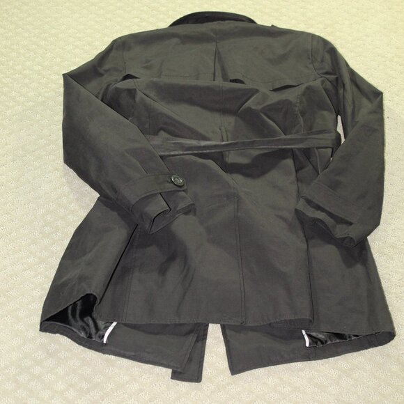 Kenneth Cole Reaction Trench Coat Womens Size Medium Classic Black Belted Button - Picture 2 of 6